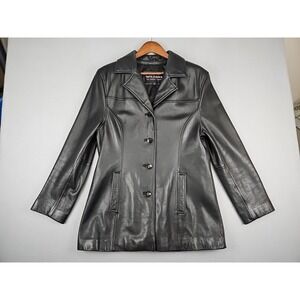 Wilsons Leather Jacket Women's Size Large Black Blazer Coat Long Sleeve Button